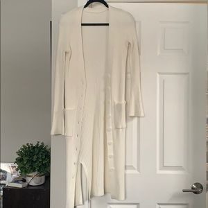 Long Line Cream Ribbed Cardigan